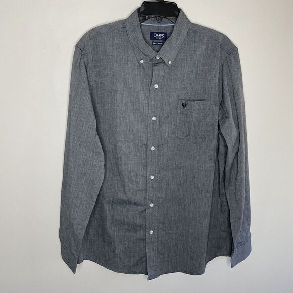 Ralph Lauren CHAPS Shirt Mens XL Easy Care Blue Button Down Long Sleeve Logo - Picture 1 of 11